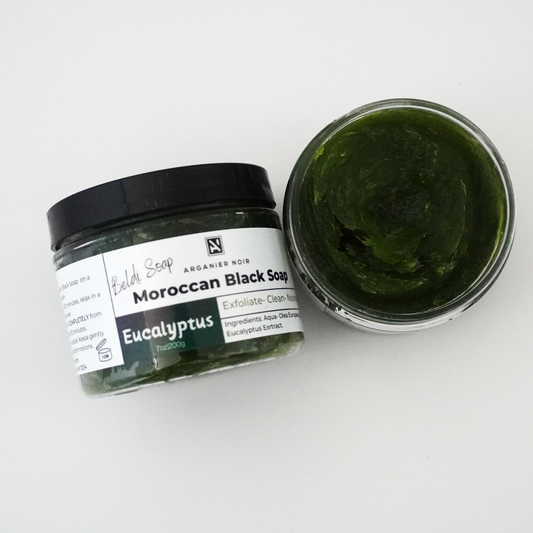 Moroccan Black Soap with Eucalyptus and Kessa Glove