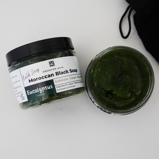 Moroccan Black Soap with Eucalyptus and Kessa Glove