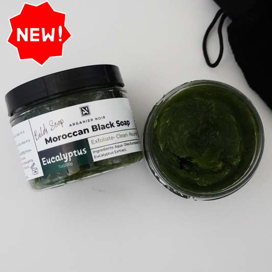 Moroccan Black Soap with Eucalyptus and Kessa Glove